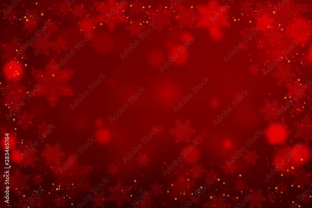 Abstract Christmas Snowflakes On Red Background - obrazy, fototapety, plakaty 