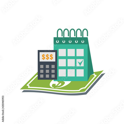 Calendar with payday calculator concept vector isolated illustration