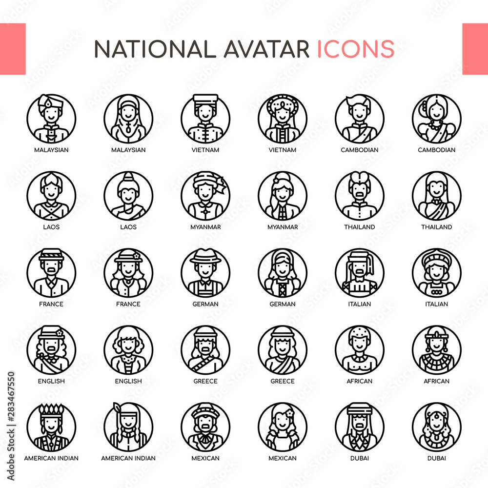 National Avatar , Thin Line and Pixel Perfect Icons