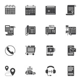 Customer service vector icons set, modern solid symbol collection, filled style pictogram pack. Signs, logo illustration. Set includes icons as calendar, office telephone, fax, mobile email, contact