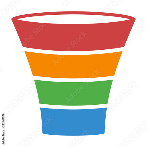 Sales lead funnel process colorful diagram flat vector icon for business apps and websites