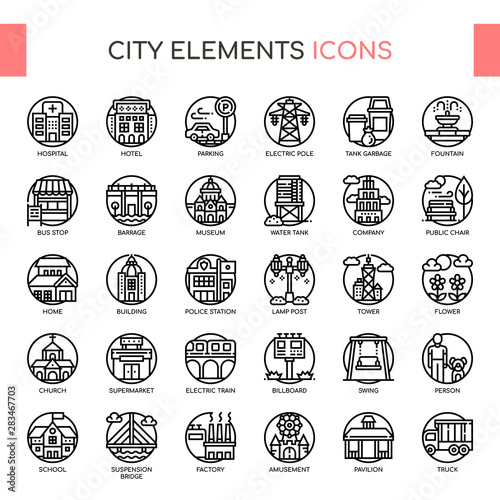 City Elements , Thin Line and Pixel Perfect Icons