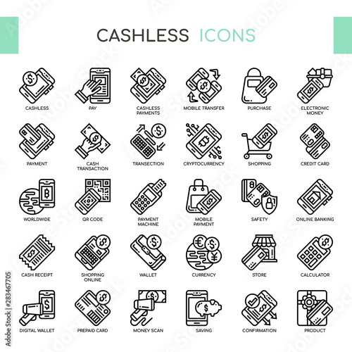 Cashless  , Thin Line and Pixel Perfect Icons