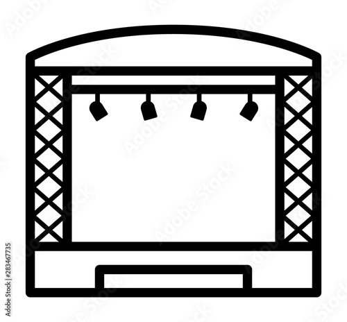 Theatrical musical concert stage with lights line art vector icon for music apps and websites