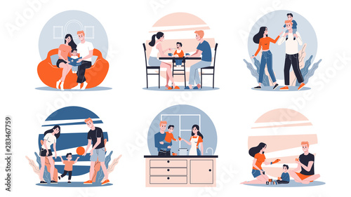 Mother and child set. Collection of family activity.
