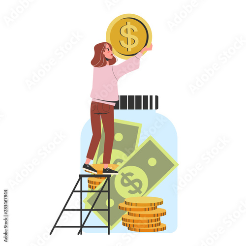 Woman put money inside the jar