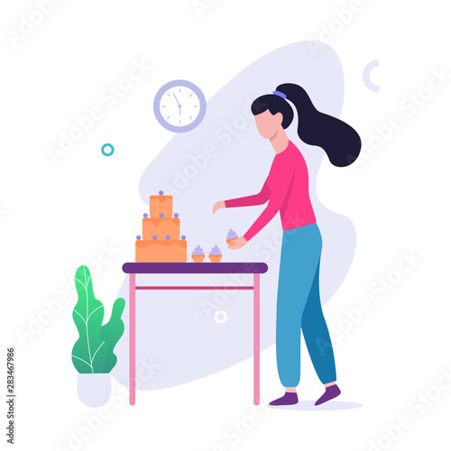 Woman and big delicious cake