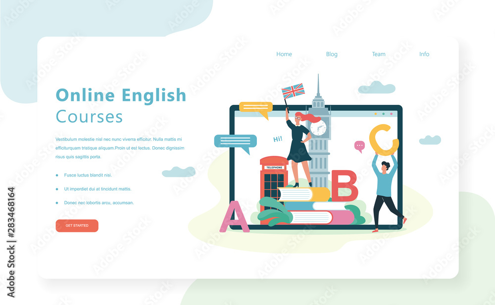 Online courses web banner concept. English language lesson Stock Vector ...
