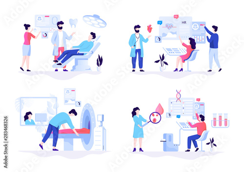 Medicine web banner concept set. Blood test and dentist