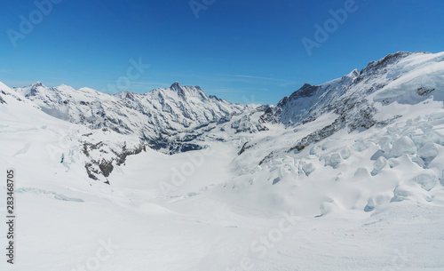 Panoramic winter mountain in Swiss alps mountain range, Switzerland
