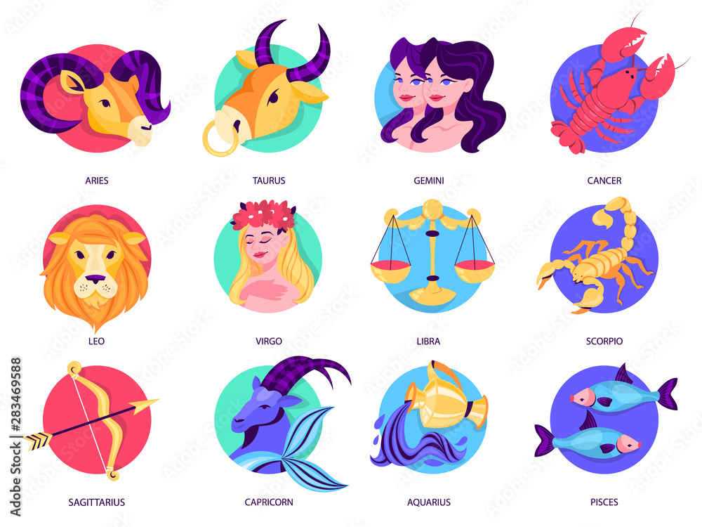Zodiac sign set. Collection of astrology symbol. Aquarius