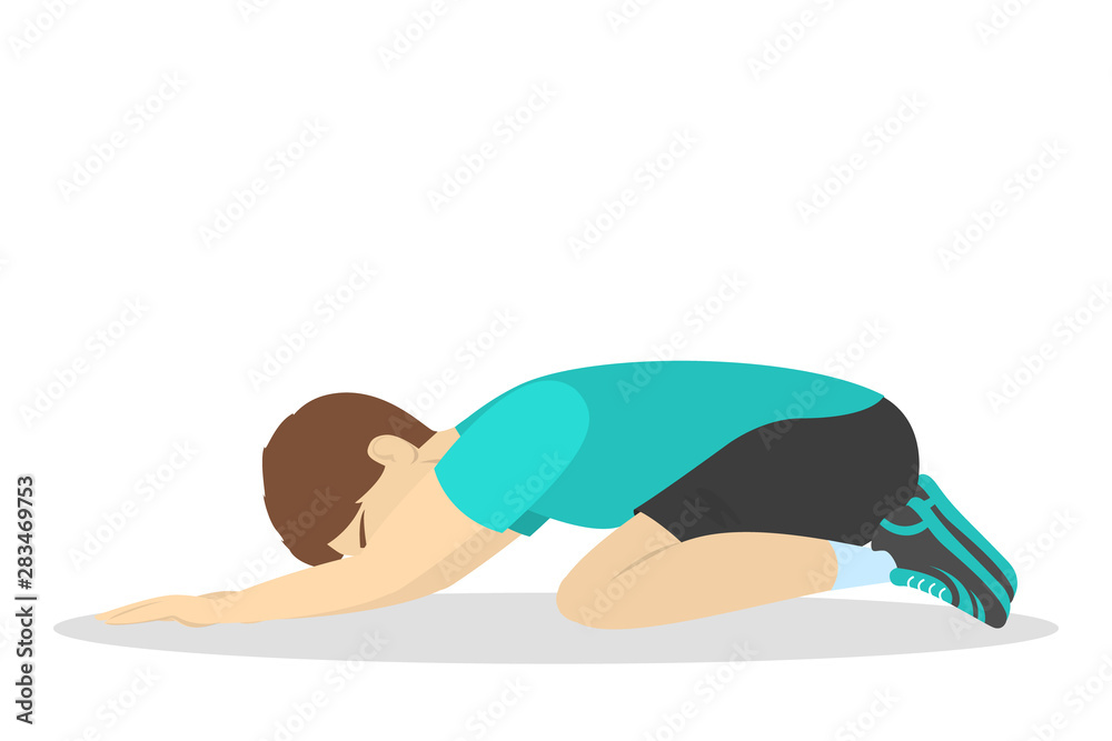 Fototapeta premium Man lying in the child pose. Body relaxation