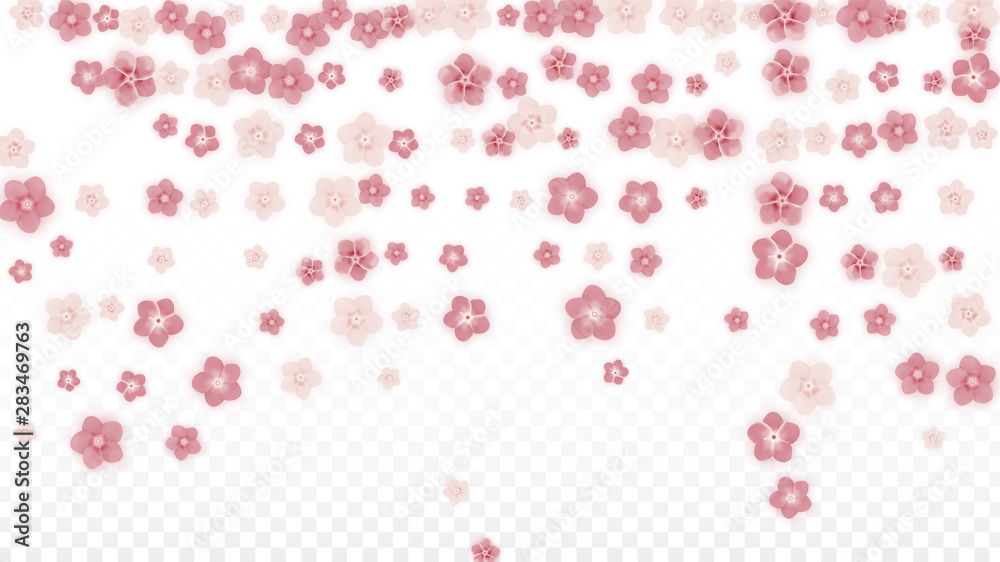 Vector Realistic Pink Flowers Falling on Transparent Background. Spring Romantic Flowers Illustration. Flying Petals. Sakura Spa Design. Blossom Confetti. Design Elements for Wedding Decoration. Vector Realistic Pink Flowers Falling on Transparent Background. Spring Romantic Flowers Illustration. Flying Petals. Sakura Spa Design. Blossom Confetti. Design Elements for Wedding Decoration.