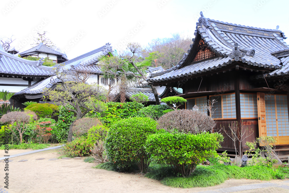 Ancient pavilions in shinto temple, Bikan district, Kurashiki, Japan