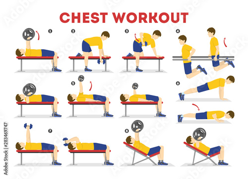 Chest workout set. Collection of exercise for arm