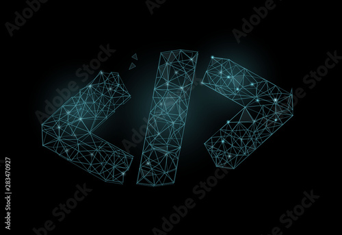 Code symbol in polygonal wireframe style. Concept of software development. Vector illustration.