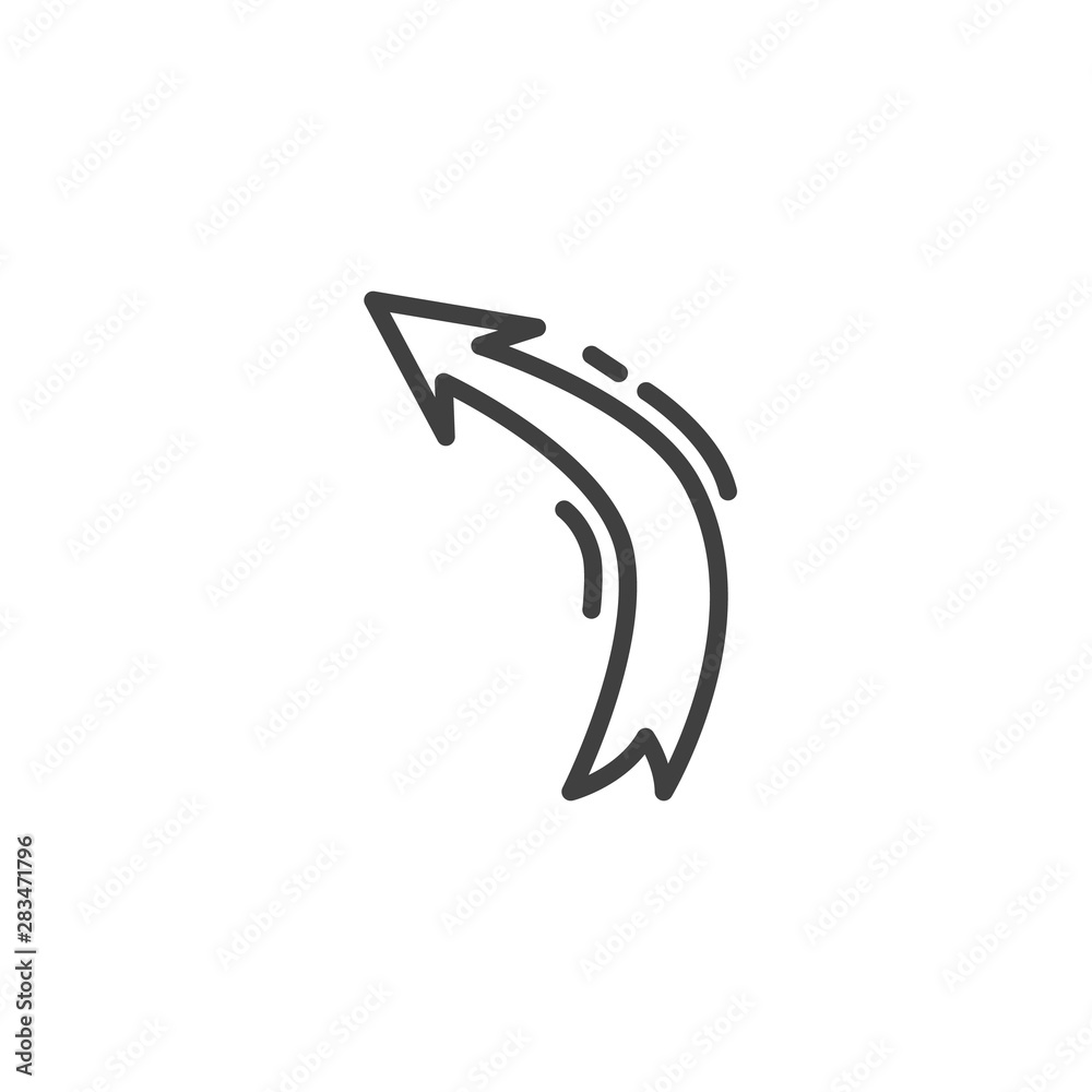 Curve arrow left line icon. linear style sign for mobile concept and web design. Arrow direction pointer outline vector icon. Symbol, logo illustration. Vector graphics Curve arrow left line icon. linear style sign for mobile concept and web design. Arrow direction pointer outline vector icon. Symbol, logo illustration. Vector graphics