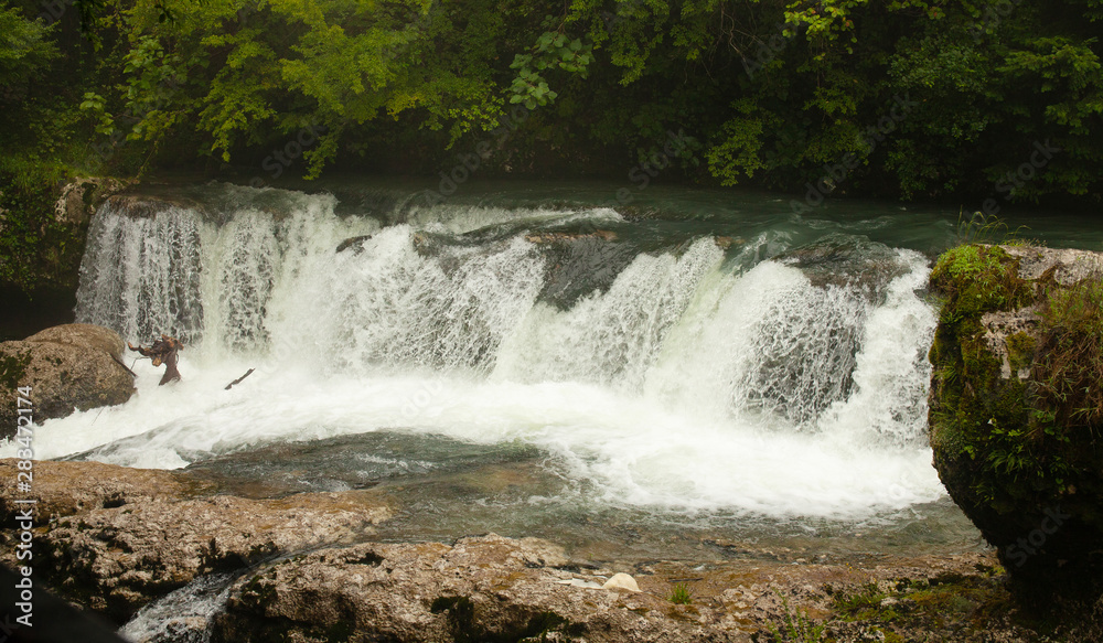 Obraz premium Martvili canyon in Georgia. Beautiful natural canyon with view of the mountain river, christal blue water near Kutaisi.