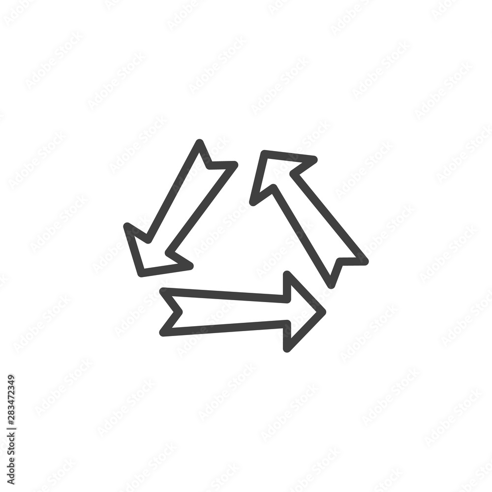 Three direction arrows line icon. linear style sign for mobile concept and web design. transfer 3 arrows outline vector icon. Symbol, logo illustration. Vector graphics Three direction arrows line icon. linear style sign for mobile concept and web design. transfer 3 arrows outline vector icon. Symbol, logo illustration. Vector graphics
