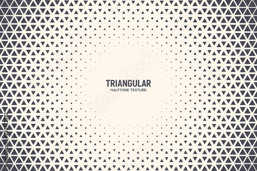Triangle Shapes Vector Abstract Geometric Technology Background. Radial Composition Halftone Frame Triangular Retro Simple Pattern. Minimal Style Dynamic Tech Wallpaper