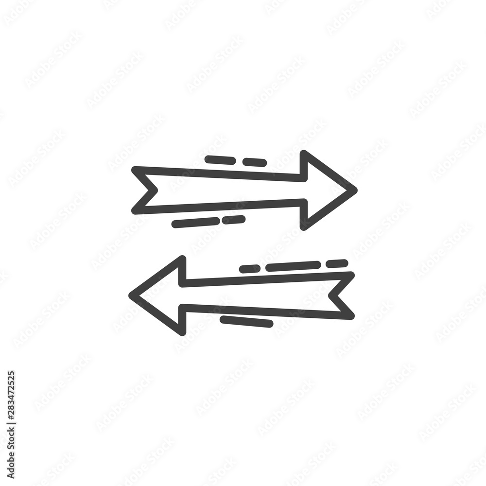 Two side arrow line icon. Left and right direction linear style sign for mobile concept and web design. Transfer arrows outline vector icon. Symbol, logo illustration. Vector graphics