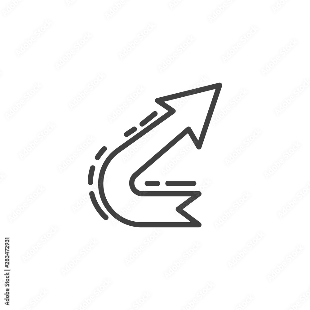 Turn right arrow line icon. linear style sign for mobile concept and web design. Right direction arrow indicate outline vector icon. Symbol, logo illustration. Vector graphics Turn right arrow line icon. linear style sign for mobile concept and web design. Right direction arrow indicate outline vector icon. Symbol, logo illustration. Vector graphics