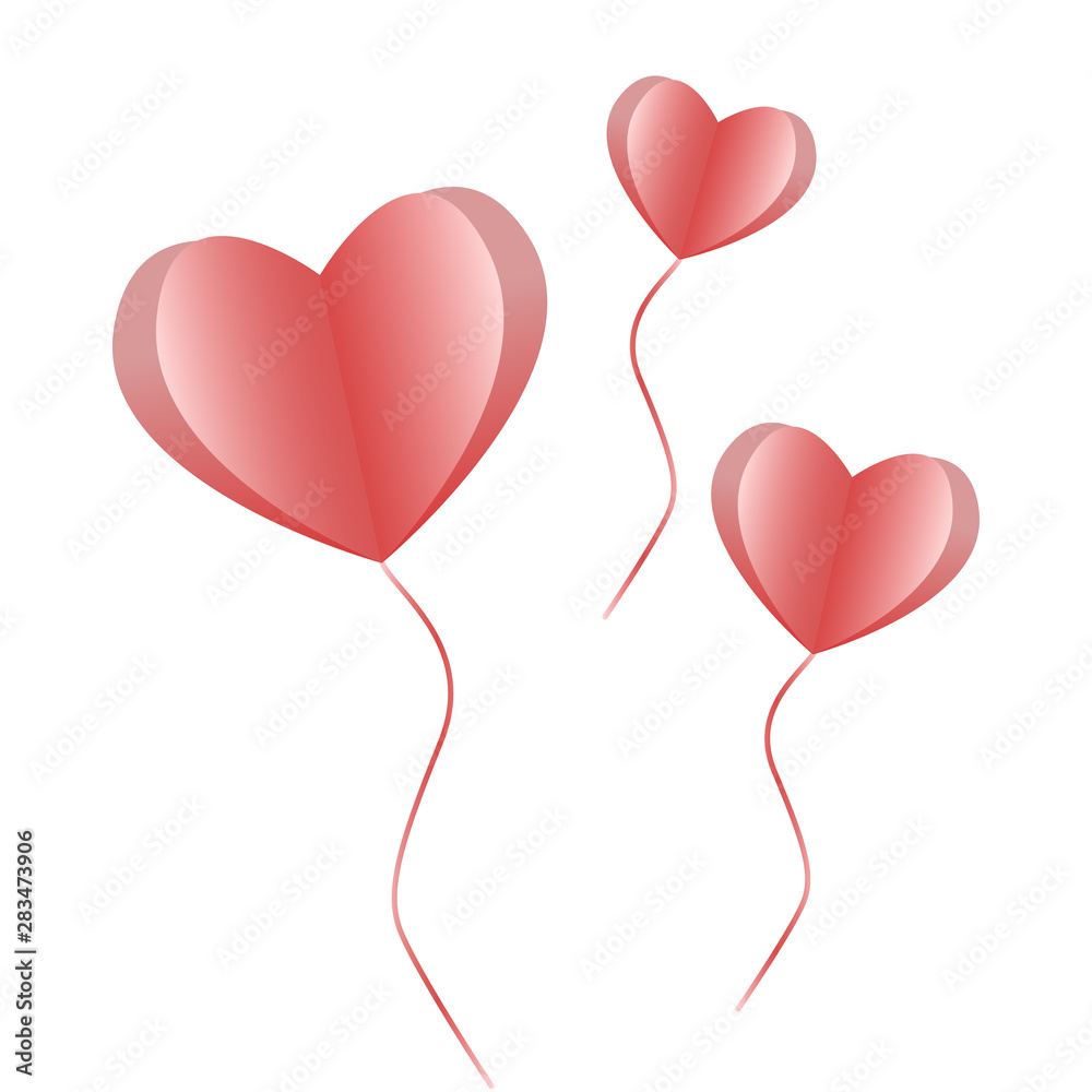 Pink hearts flying balloon, vector