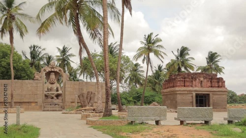 Pan View of god Ugra Narasimha and Badavai linga Temple at Hampi. photo