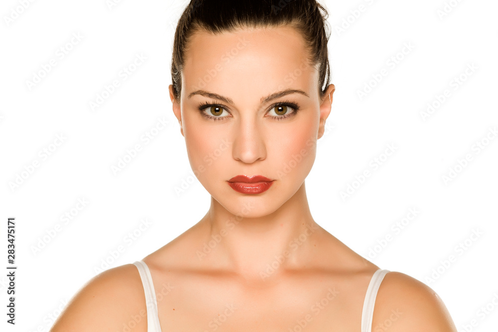Portrait of beautiful young woman on white background Portrait of beautiful young woman on white background