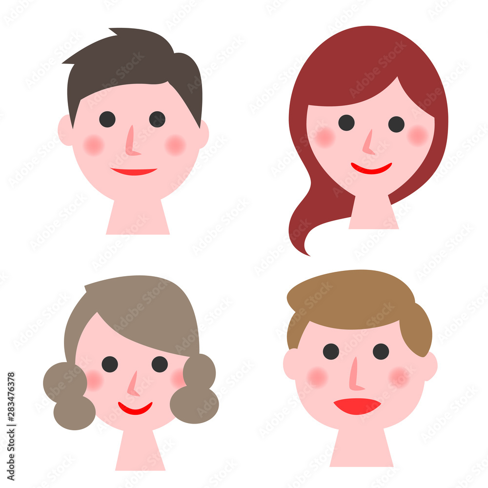 Males and females cartoon faces on white background. Vector illustration. Males and females cartoon faces on white background. Vector illustration.
