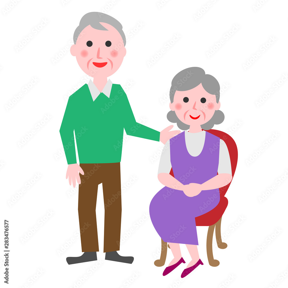 Grandfather and grandmother cartoon full body on white background. Vector illustration.