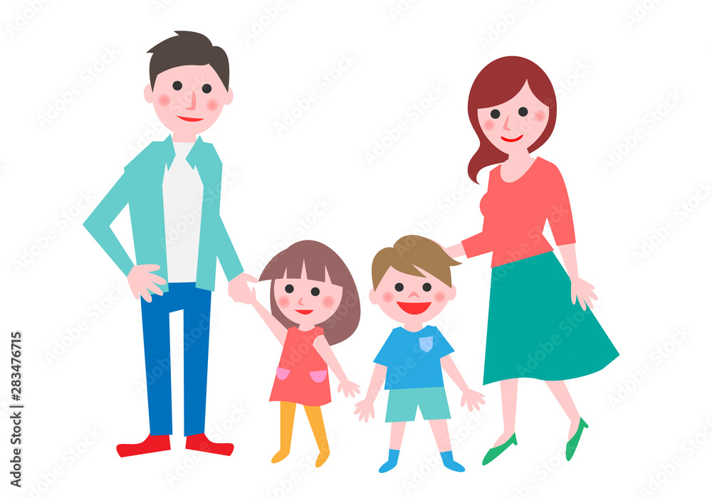 Couple and two children. Vector illustration.