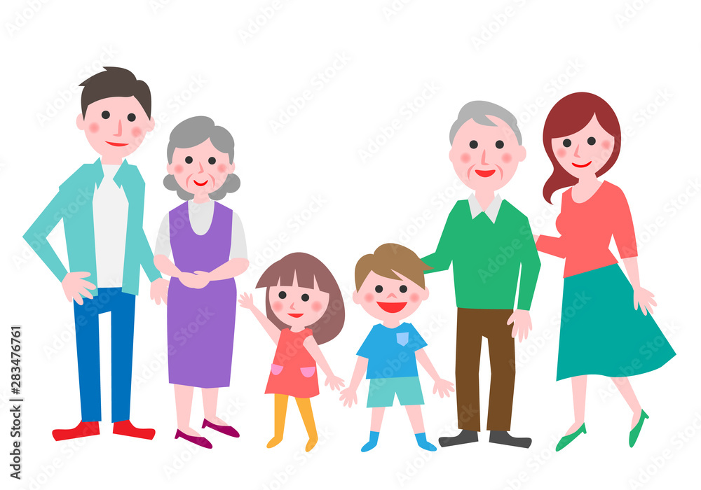 Three generation family. Vector illustration.