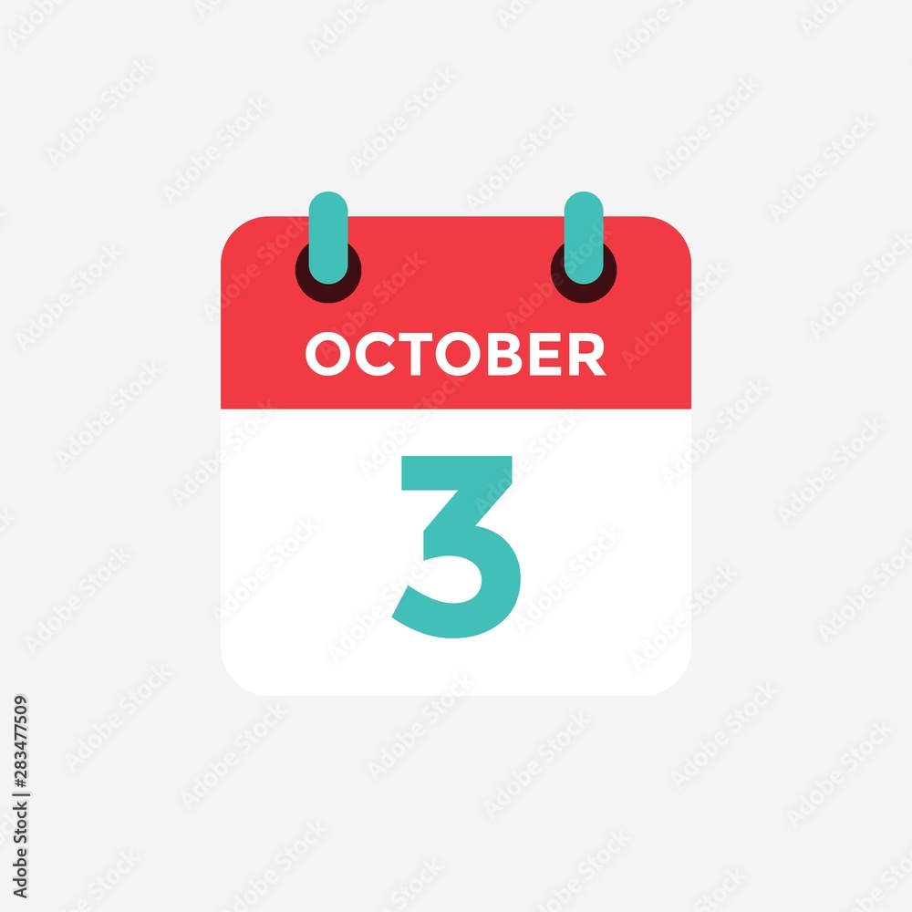 Flat icon calendar 3 October. Date, day and month. Vector illustration. Flat icon calendar 3 October. Date, day and month. Vector illustration.