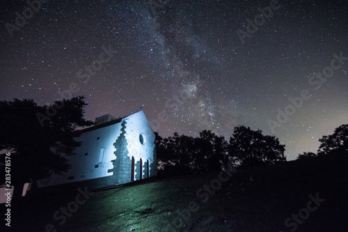 Old church on the Monte Bignone,Sanremo,with milky way in background