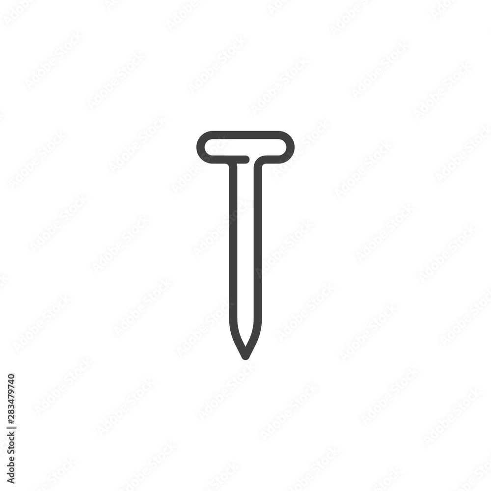 Iron nail line icon. linear style sign for mobile concept and web design. Hobnail outline vector icon. Symbol, logo illustration. Vector graphics Iron nail line icon. linear style sign for mobile concept and web design. Hobnail outline vector icon. Symbol, logo illustration. Vector graphics