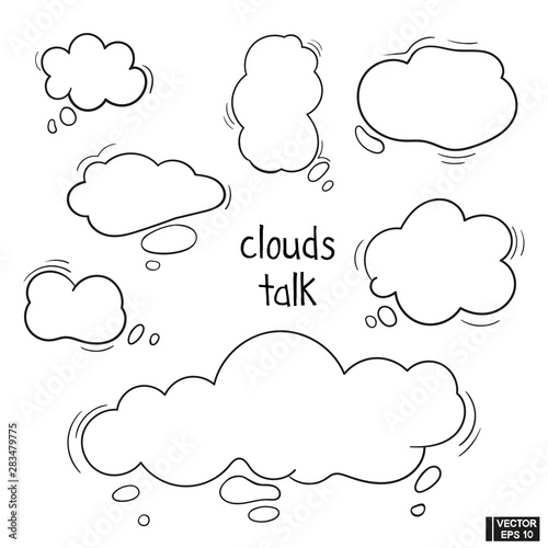 Cloud for talk. Speech bubble hand drawn set