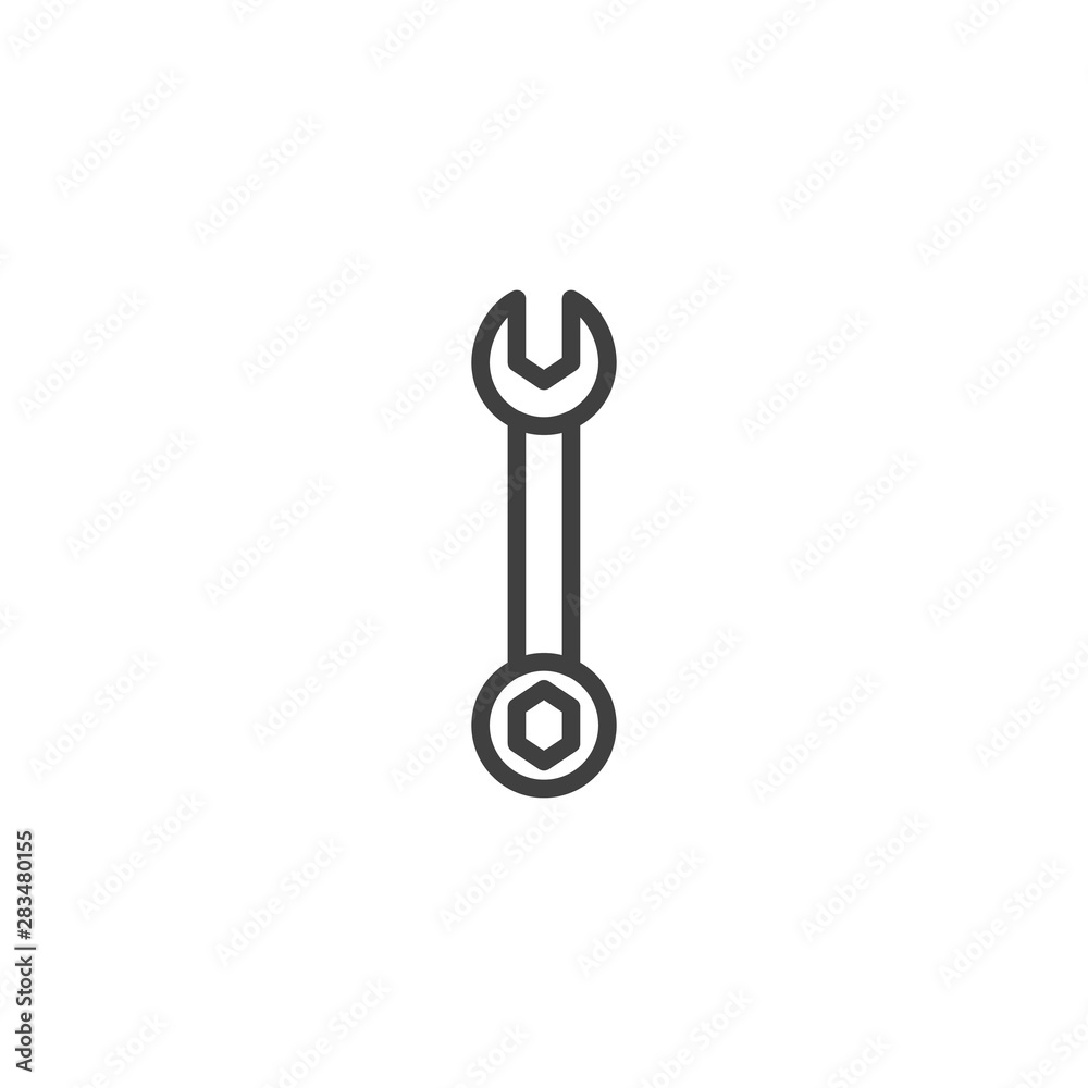 Mechanical wrench line icon. linear style sign for mobile concept and web design. Spanner outline vector icon. Symbol, logo illustration. Vector graphics Mechanical wrench line icon. linear style sign for mobile concept and web design. Spanner outline vector icon. Symbol, logo illustration. Vector graphics