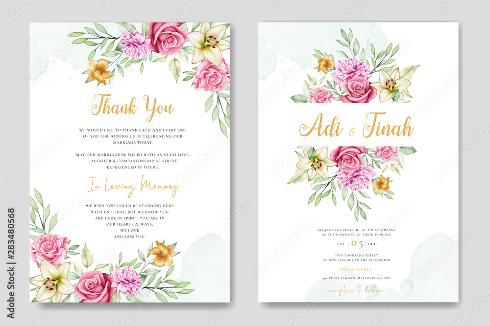 wedding invitation card with beautiful flower background