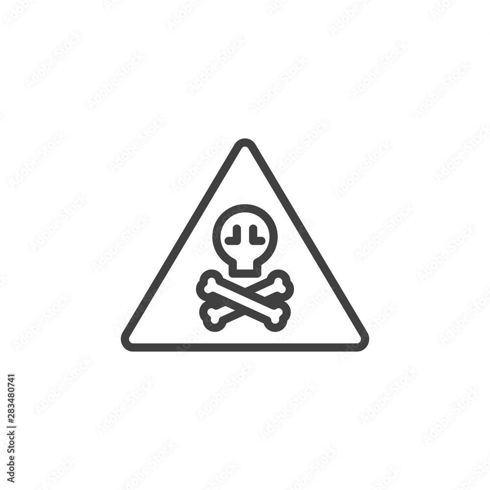 Warning toxic hazard sign line icon. linear style sign for mobile concept and web design. Alert signal triangle with skull outline vector icon. Symbol, logo illustration. Vector graphics Warning toxic hazard sign line icon. linear style sign for mobile concept and web design. Alert signal triangle with skull outline vector icon. Symbol, logo illustration. Vector graphics