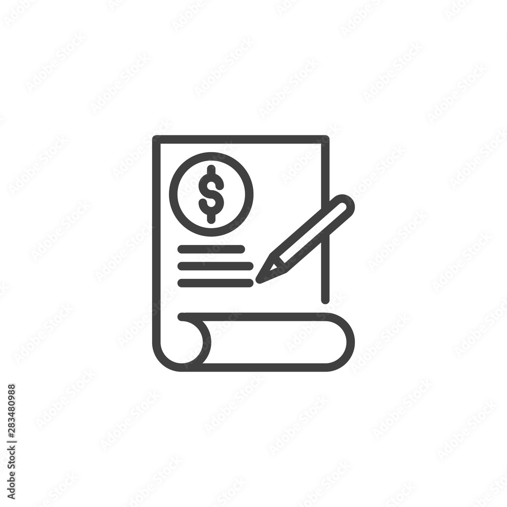 Financial contract line icon. linear style sign for mobile concept and web design. Invoice Document, check signature outline vector icon. Symbol, logo illustration. Vector graphics Financial contract line icon. linear style sign for mobile concept and web design. Invoice Document, check signature outline vector icon. Symbol, logo illustration. Vector graphics