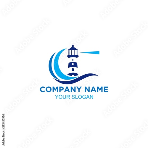Coastal Lighthouse Logo Design Vector