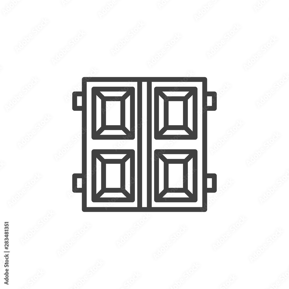 Garage doors line icon. linear style sign for mobile concept and web design. Double gate door outline vector icon. Symbol, logo illustration. Vector graphics