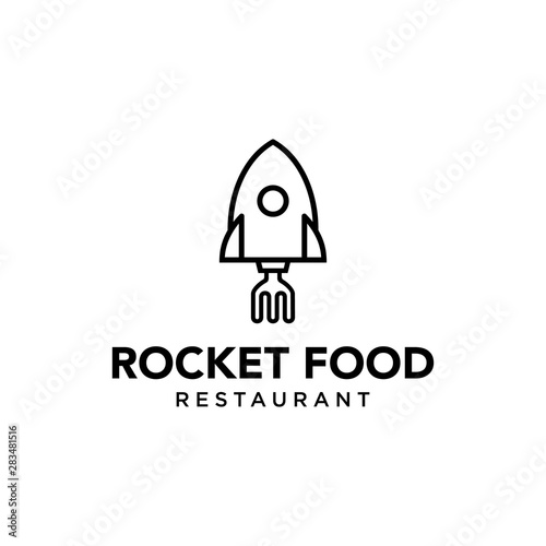 Inspire a simple and modern rocket symbol logo with a fork as a fire chimney sign