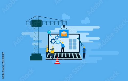 Website is under construction vector illustration concept, developer fixing website can use for, landing page, template, ui, web, mobile app, poster, banner, flyer