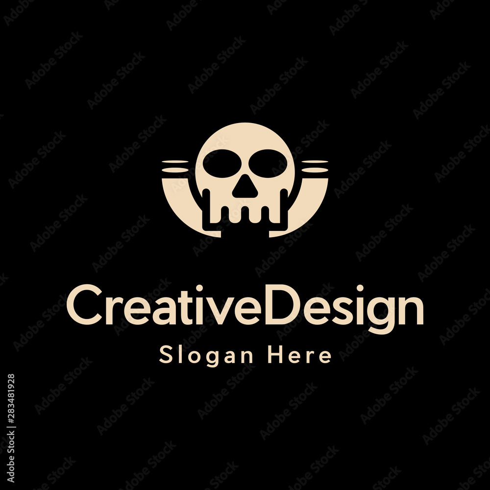 Skull logo Design Template Idea, Simple Skull Logo Template Vector Illustration. Design element for logo, badge, shirt design, sign, emblem, poster, banner, card