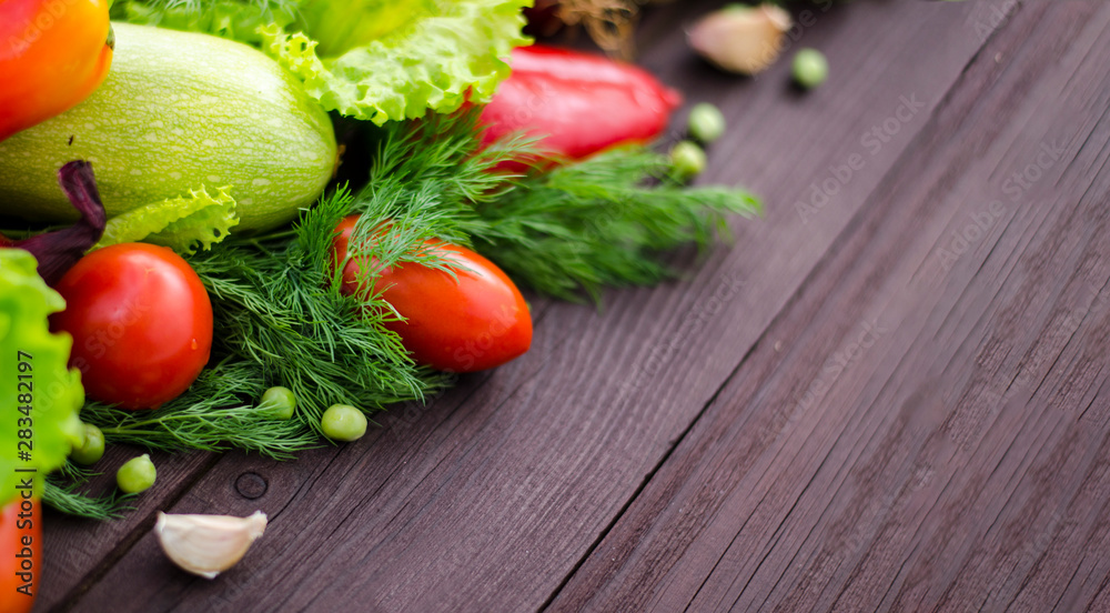 Assortment of fresh vegetables. Detox, vegan and clean diet eating. Panorama, banner