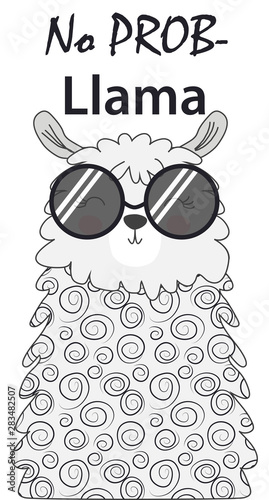 Lama is cute in the Scandinavian style, fashionable, cool, in dark sunglasses.