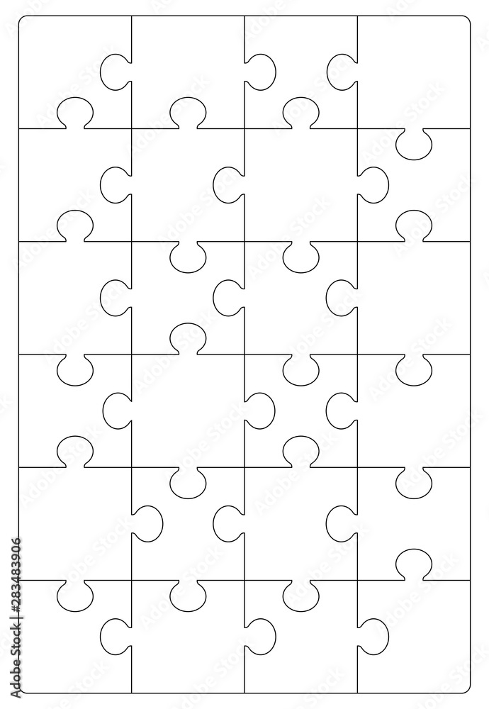 Puzzles grid template. Jigsaw puzzle 24 pieces Stock Vector