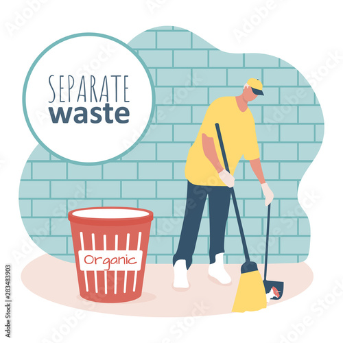 Young man with ecology clean up garbage in the bin